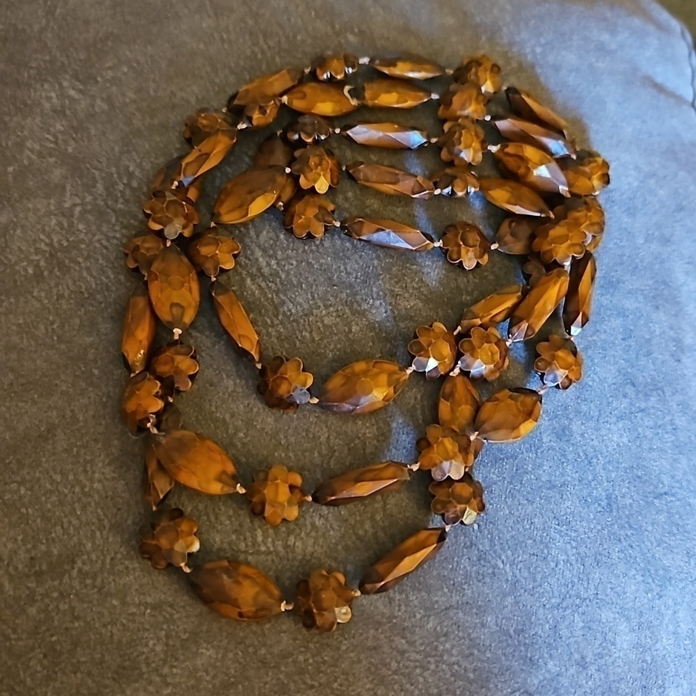 VTG Carved Floral Wood Knot Beaded Ethnic Infinity Festival Necklace - Picture 2 of 8